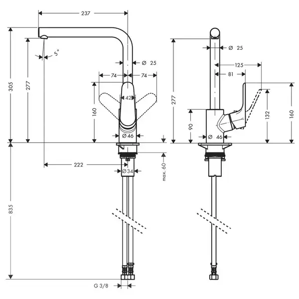 Смеситель для кухни Hansgrohe Focus 280 (цвет - чёрный матовый) (31817670) фото 2 Aquada.com.ua