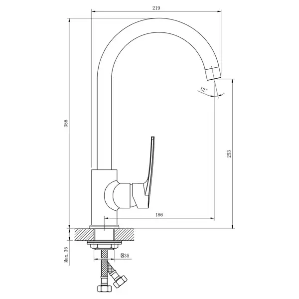 IMPRESE KAMPA cмеситель для кухни, хром, 35 мм (55285) фото 2 Aquada.com.ua