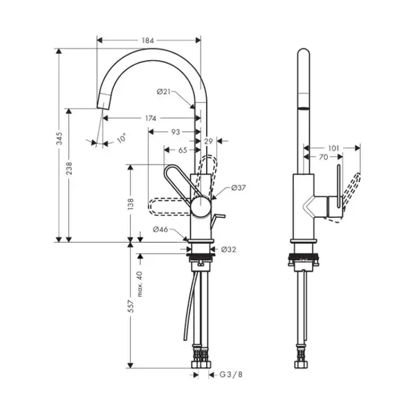 Axor Uno 240 Смеситель для умывальника, хром (38036000)