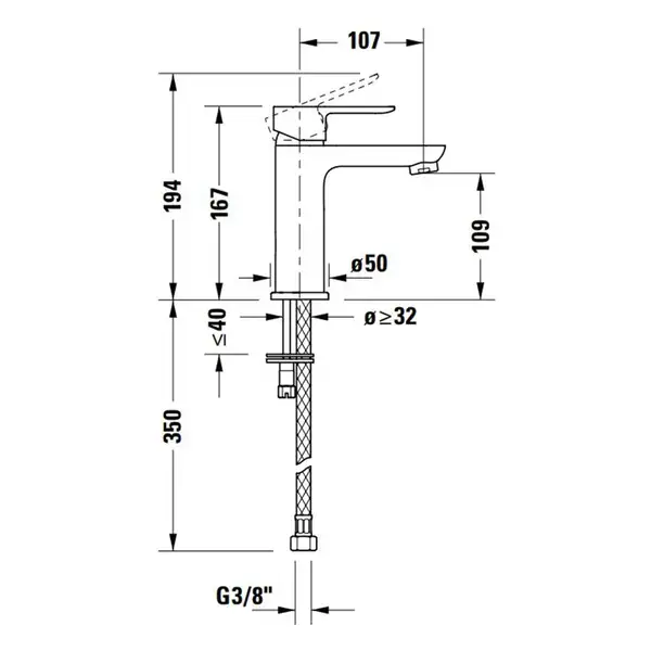 Смеситель для раковины Duravit A.1 (цвет - хром), без донного клапаном (A11020002010) фото 3 Aquada.com.ua