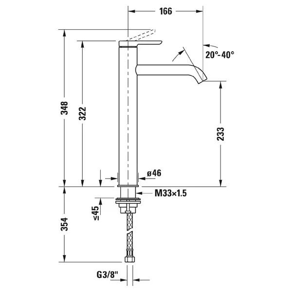Смеситель для раковины высокий Duravit C.1 (цвет - хром), без донного клапана, излив 136 мм (C11030002010) фото 4 Aquada.com.ua