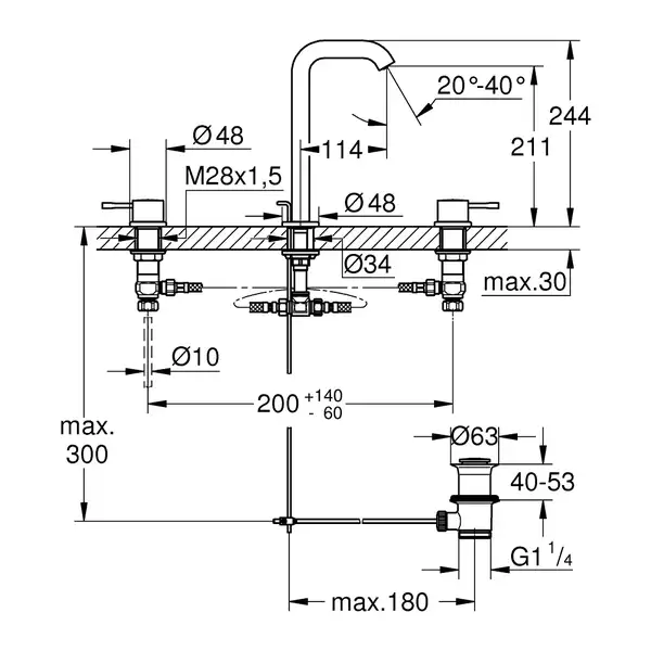 Змішувач для раковини на три отвори L-Size Grohe Essence (20299001)