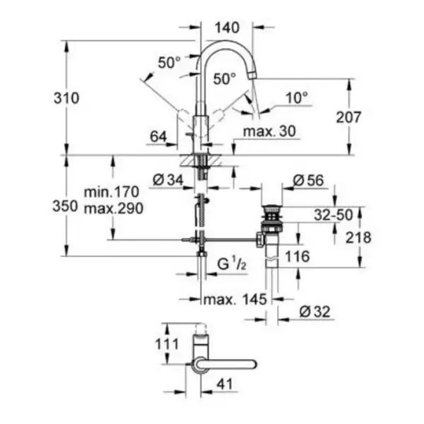 Змішувач для умивальника Grohe BauEdge L-Size, хром (23093000)