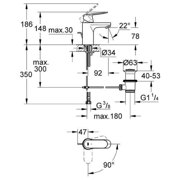 GROHE Одноважільний змішувач для раковини S-size Eurosmart Cosmopolitan  (2337700E) (2337700E) фото 9 Aquada.com.ua