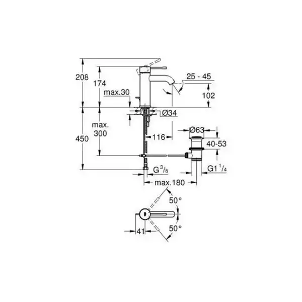Смеситель для раковины Grohe Essence DN 15 (цвет - золото), с донным клапаном (23589GL1) фото 2 Aquada.com.ua