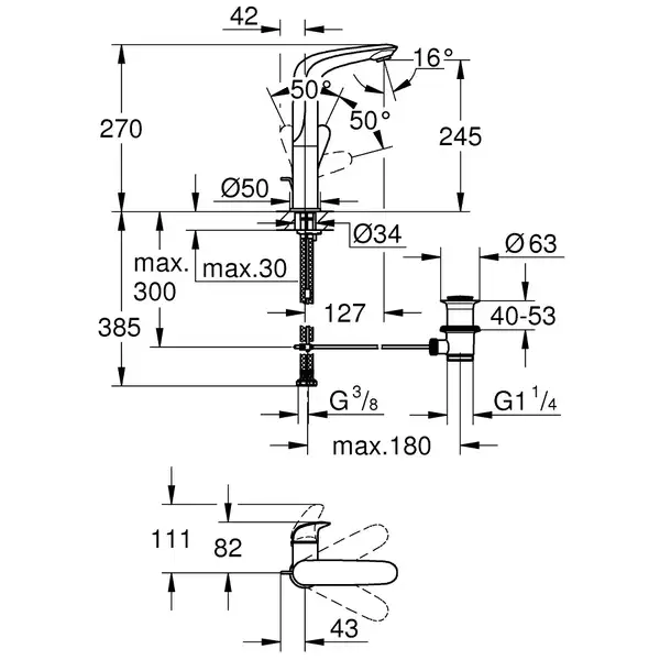 Смеситель однорычажный для раковины Grohe Eurostyle Solid 1/2" L-Size (цвет - белый) с донным клапаном (23718LS3) фото 2 Aquada.com.ua Смеситель однорычажный для раковины Grohe Eurostyle Solid 1/2" L-Size (цвет - белый) с донным клапаном (23718LS3) фото 2 Aquada.com.ua