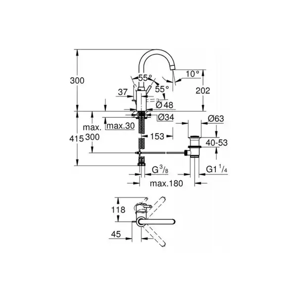 Змішувач для умивальника Grohe Concetto L-Size, хром (32629002)