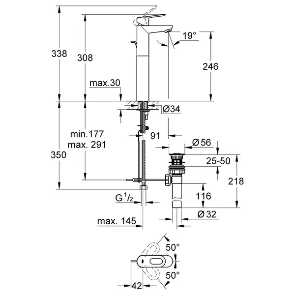 Grohe BauLoop Змішувач для раковини XL, хром (32856000)