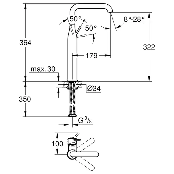 Змішувач на стільницю для раковини XL-розміру Grohe Essence New (32901001)