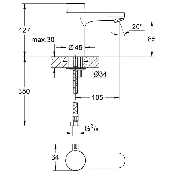 Змішувач автоматичний для раковини GROHE Eurosmart Cosmopolitan T (36317000)