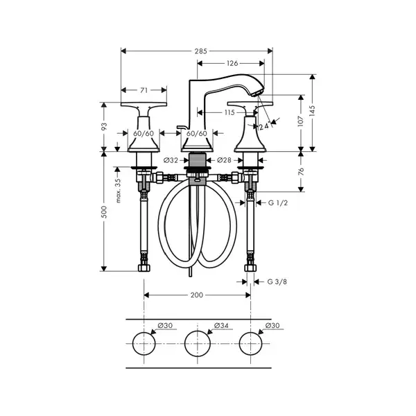 HANSGROHE Смеситель для раковины. двухвентильный (хром/золото) Metropol Classic (31306090) фото 2 Aquada.com.ua