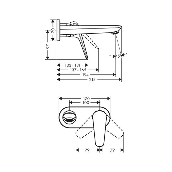 HANSGROHE Смеситель для раковины, однорычажный со стены Novus (71127000) фото 2 Aquada.com.ua