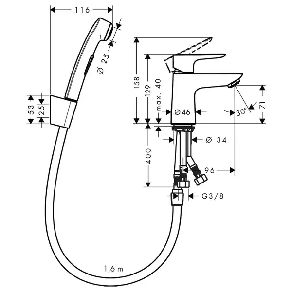 HANSGROHE Набор для биде, со сливным клапаном Push-Open, хром Talis E (71729000) фото 2 Aquada.com.ua