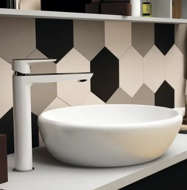 Смеситель для раковины, высокий Imprese Podzima Breclav white (цвет - хром/белый) (05245WH) фото 2 Aquada.com.ua