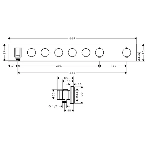 Термостат для скрытого монтажа Axor ShowerSolutions 670/90 на 5 потребителей (цвет - хром) (18358000) фото 5 Aquada.com.ua Термостат для скрытого монтажа Axor ShowerSolutions 670/90 на 5 потребителей (цвет - хром) (18358000) фото 5 Aquada.com.ua