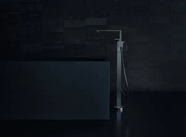 Смеситель напольный для ванны, алмазная резка Axor Edge (цвет - полированный чёрный хром), с душевым гарнитуром (46441330) фото 2 Aquada.com.ua