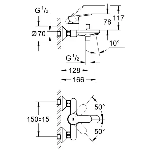 Смеситель для ванны Grohe BauEdg (цвет - хром) (23334000) фото 3 Aquada.com.ua