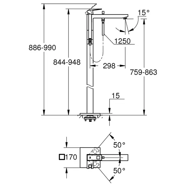 Grohe Eurocube Напольный смеситель для ванны, хром (23672001)