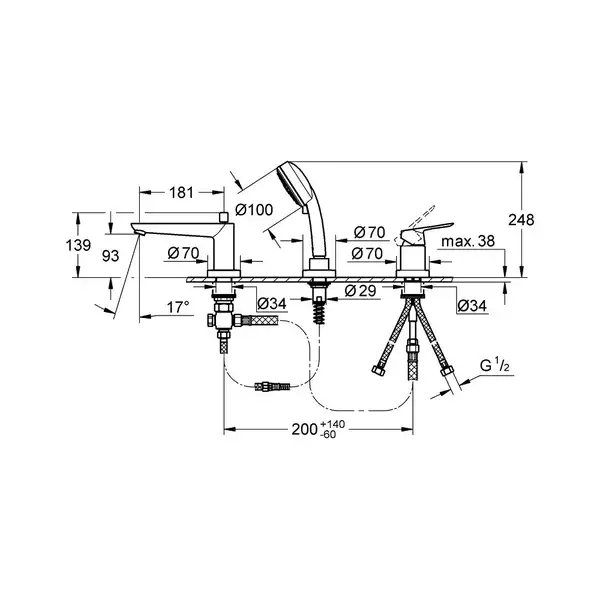 Grohe Bau Edge Змішувач на борт ванни, хром (2511700A) Grohe Bau Edge Змішувач на борт ванни, хром (2511700A)