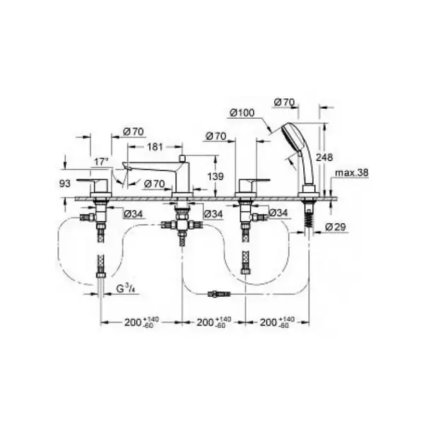 Grohe BauLoop Смеситель на борт ванны, хром (2511900A) Grohe BauLoop Смеситель на борт ванны, хром (2511900A)