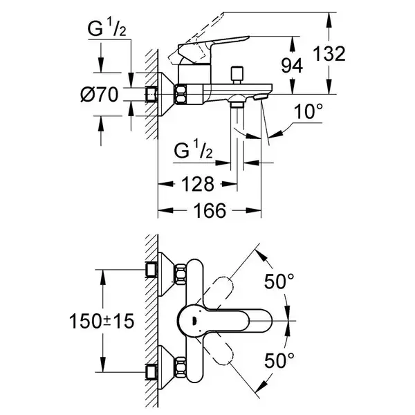 GROHE Смеситель для ванны BAU EDGE (32820000) фото 3 Aquada.com.ua