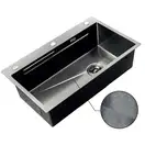 Мийка Zerix ZH7545-SET-05 DECOR NANO-BLACK (3.0/0.8) з нерж. сталі, комплект (графіт) (ZM5582)