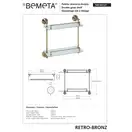 144102127 Retro Поличка подвійна (скло,бронза), Bemeta (144102127)