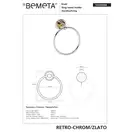 144204068 Retro Тримач для рушників кільцевий(золото/хром) , Bemeta (144204068)
