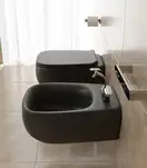 Унитаз подвесной Goclean® (безободковый) Flaminia Fluo с сиденьем Soft Close, цвет - Carbone opaco (матовый) FU118G+FUCW05 Carbone