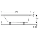 Ванна акриловая 170 х 75 х h46,5 см Geberit Tawa, slim rim в комплекте с ножками 554.121.01.1