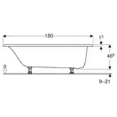 Ванна акриловая 180 х 80 х h46,5 см Geberit Tawa, slim rim в комплекте с ножками 554.122.01.1