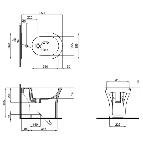 Биде напольное Qtap Presto 540х340х400 White QT24441217C