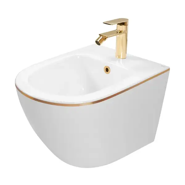 Подвесное биде REA CARLO MINI WHITE GOLD EDGE белое (REA-C6990) Подвесное биде REA CARLO MINI WHITE GOLD EDGE белое (REA-C6990)