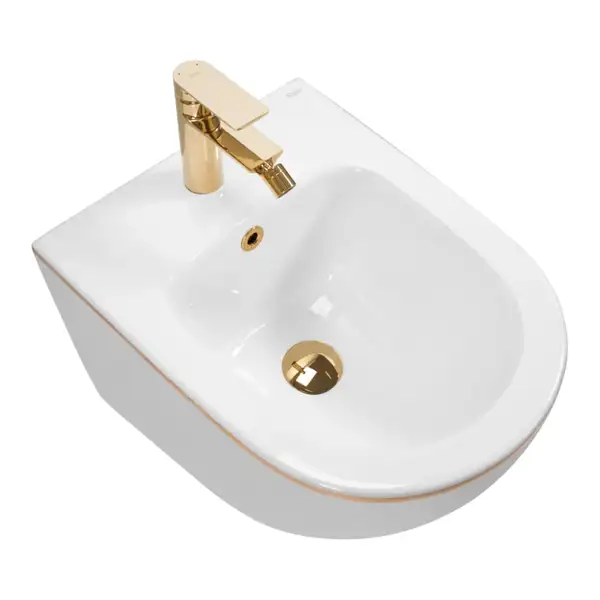 Подвесное биде REA CARLO MINI WHITE GOLD EDGE белое (REA-C6990) Подвесное биде REA CARLO MINI WHITE GOLD EDGE белое (REA-C6990)