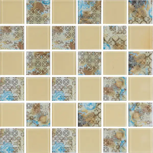 КОТТО КЕРАМІКА Мозаїка скляна GMP 0448029 СC print 34/ral 1014 300x300 (кубик 4,8х4,8) Кераміка Лео УКРАЇНА