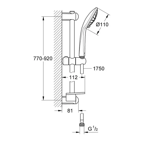 Душовий гарнітур Grohe Euphoria 110 Massage, 3 види струменя, графіт матовий (27226AL1)