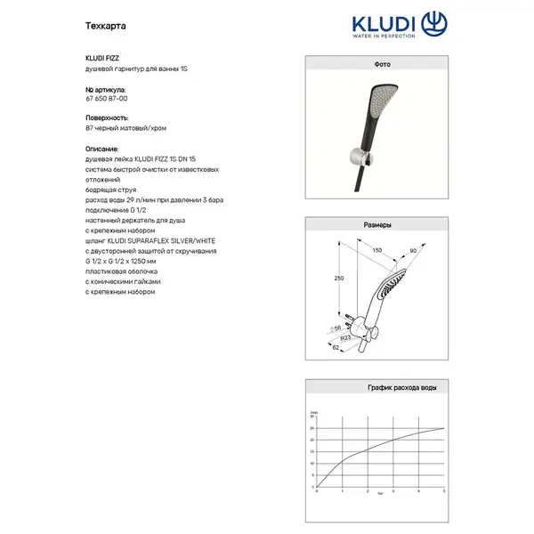 Душовий гарнітур Fizz 6765087-00 1S чорний мат Kludi НІМЕЧЧИНА