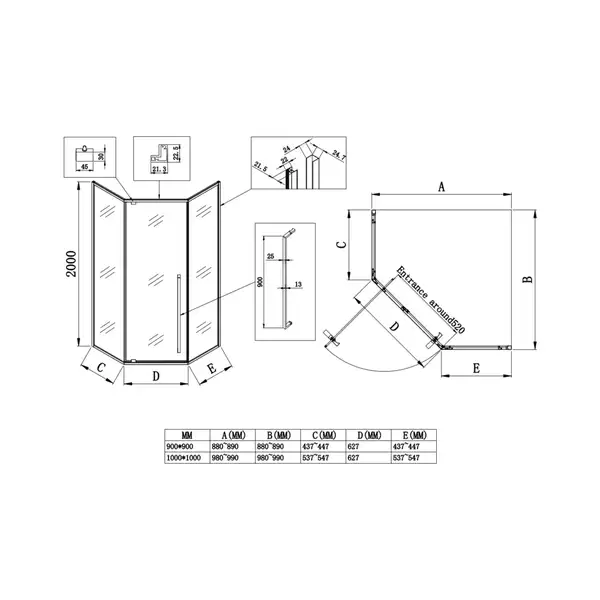 Душова кабіна без піддону Koer SR SC06-100x100x200-TR-01 прозоре скло Easy Clean 8мм, хром (KR5365)