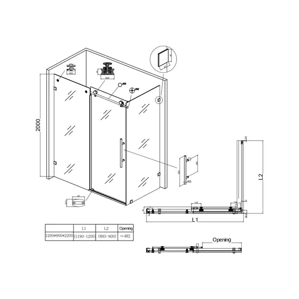 Душова кабіна без піддону Koer SR SC07-120x90x200-TR-01 прозоре скло Easy Clean 8мм, хром (KR5370)