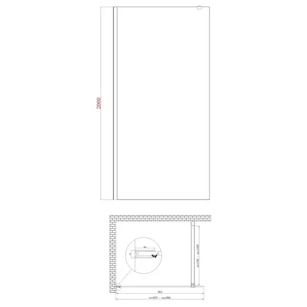 Душова перегородка Koer SR SP01-100x200-TR-01 Walk-In прозоре скло Easy Clean 8мм, хром (KR5393)