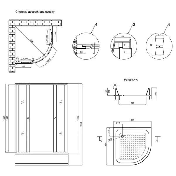 Душевая кабина Lidz Wieza SC90x90.SAT.MID.L, стекло Linie 4 мм (LWISC9090SATMIDL)