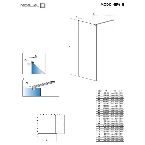 Radaway Modo New II 85 Душевая стенка, хром/прозрачная (389085-01-01)