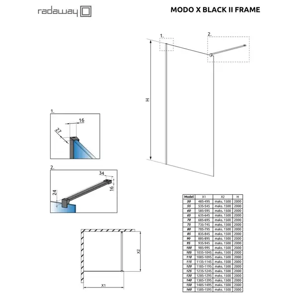 Душова стінка Modo X Black II 50 Frame RADAWAY (389254-54-56) Душова стінка Modo X Black II 50 Frame RADAWAY (389254-54-56)