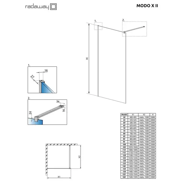 Душова стінка Modo X II 85 RADAWAY (389285-01-01)