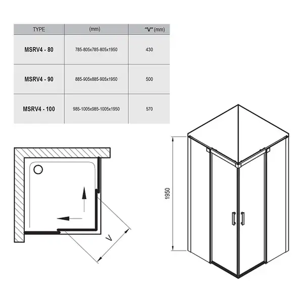Душова кабіна квадратна MSRV4-90-90 Transparent, (1WV77C00Z1) RAVAK Душова кабіна квадратна MSRV4-90-90 Transparent, (1WV77C00Z1) RAVAK
