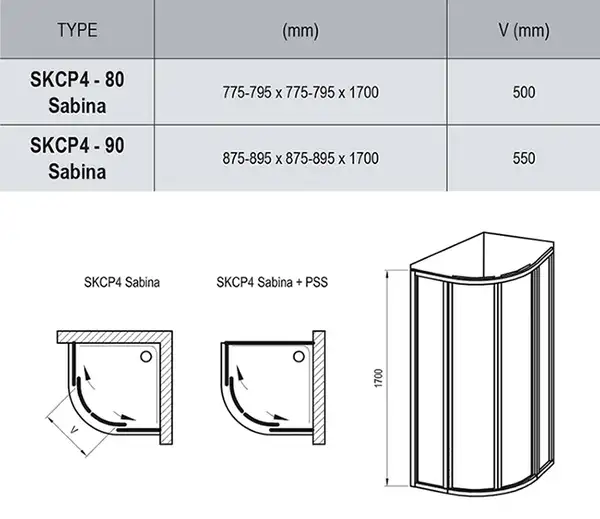 Душова кабіна напівкругла SUPERNOVA SKCP4-80 SABINA Pearl, (31144V10011) RAVAK