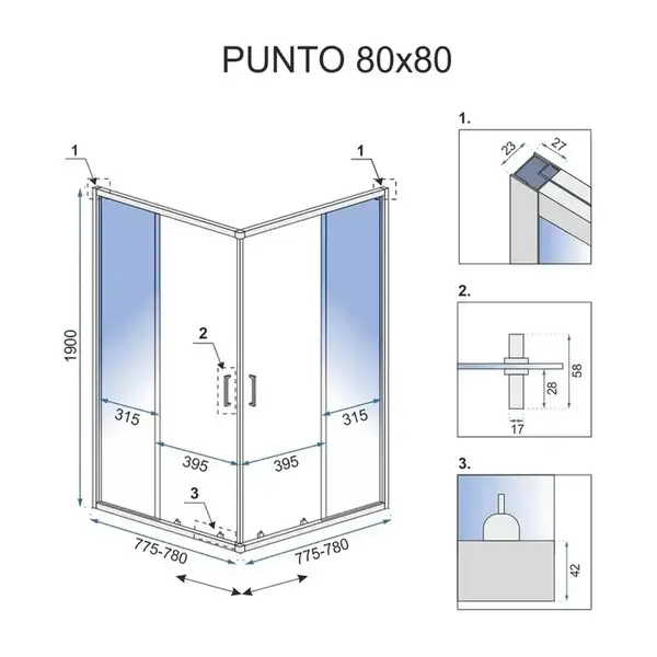 Rea Punto Душова кабіна, 80х80, прозора (REA-K0863)