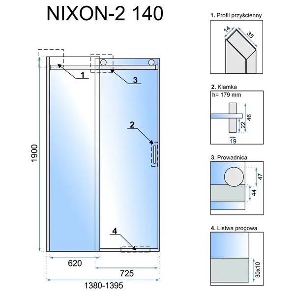 Rea Nixon-2 Душові двері 140 L, хром (REA-K5006) Rea Nixon-2 Душові двері 140 L, хром (REA-K5006)