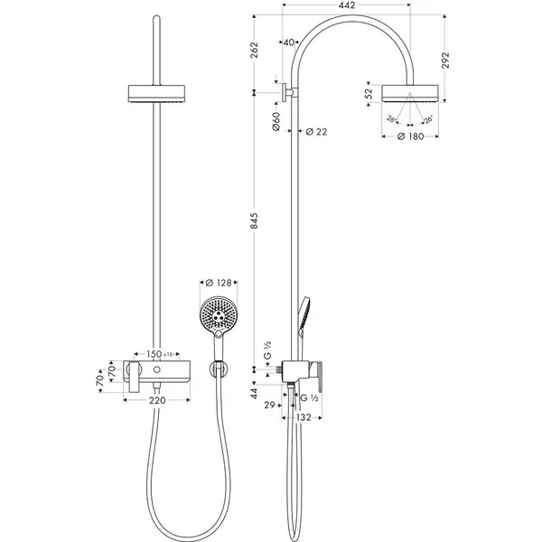 Душова система AXOR Citterio Showerpipe 180 1jet, матовий чорний хром (39620340)