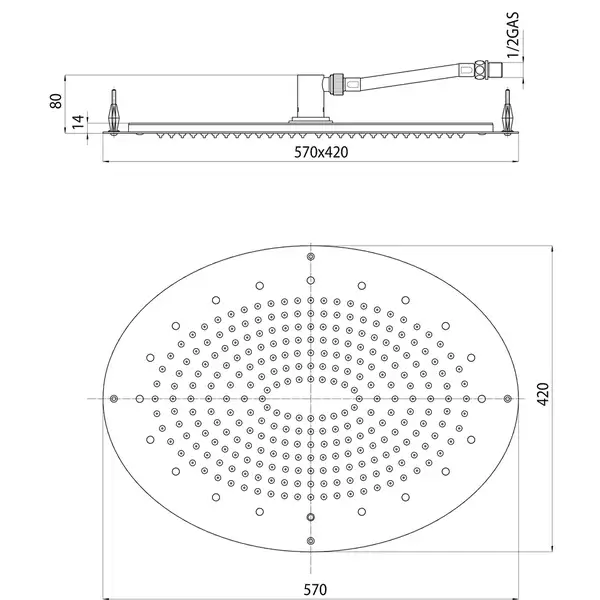 Комплект верхнього душа зі змішувачем і ручної лійкою Bossini Dream oval 570x420 мм, хром (Y384600 PLUS)
